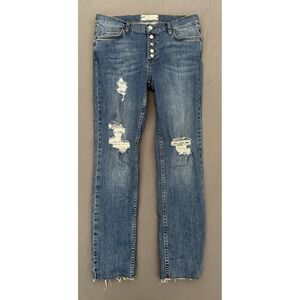 Free People Skinny Jeans Womens Size 29 Distressed High Waist Button Fly Raw Hem